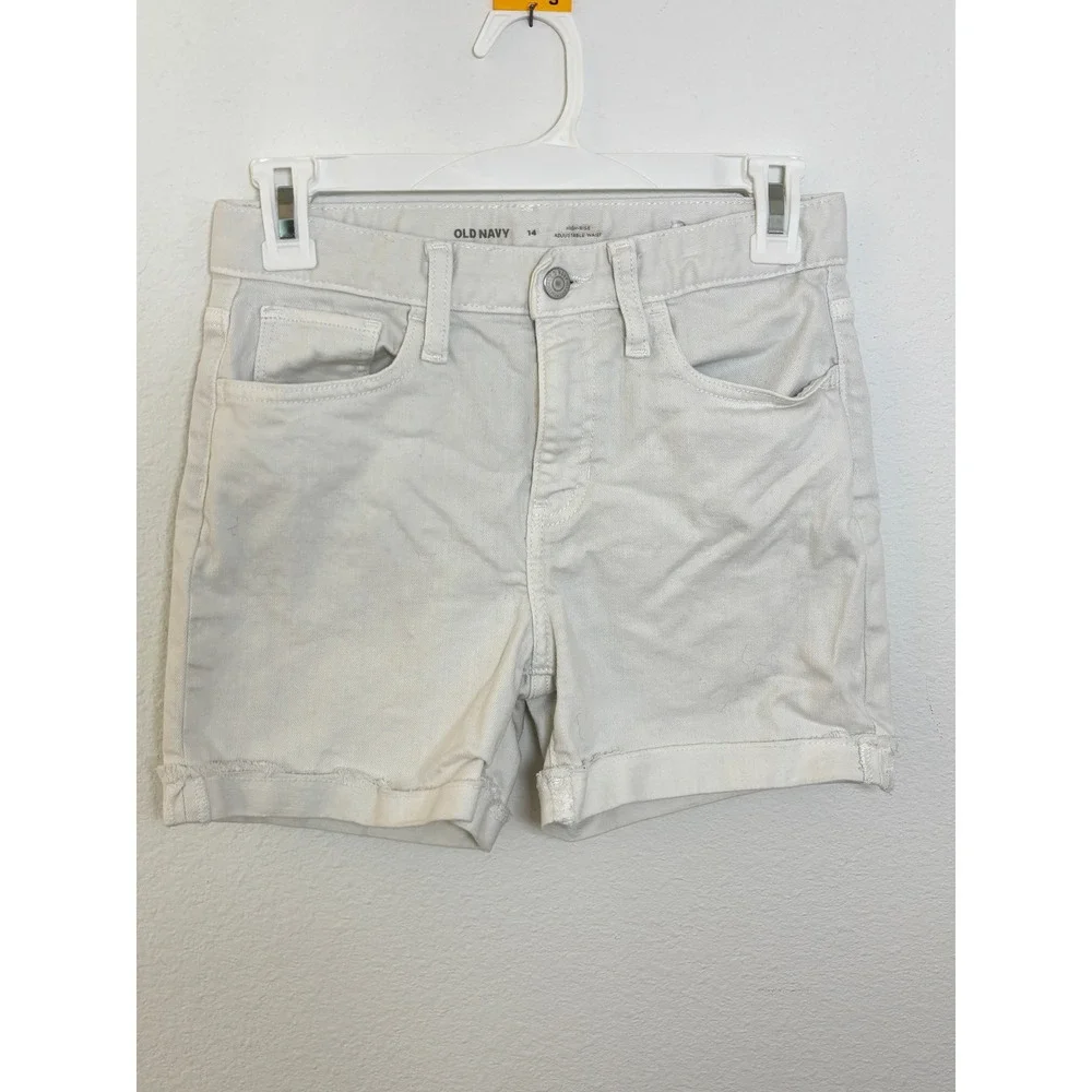 Old Navy Girls Size 14 High Rise Adjustable Waist Denim Shorts Off White Frayed
